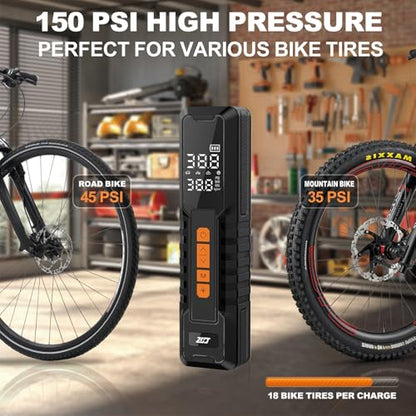Tire Inflator Portable Air Compressor – Emergency Flat Tire Rescue & Pressure Maintenance Tool, Cordless Pump with 150PSI, LCD Screen, Auto Shut-Off – for Car, Motorcycle, Bicycle, Balls