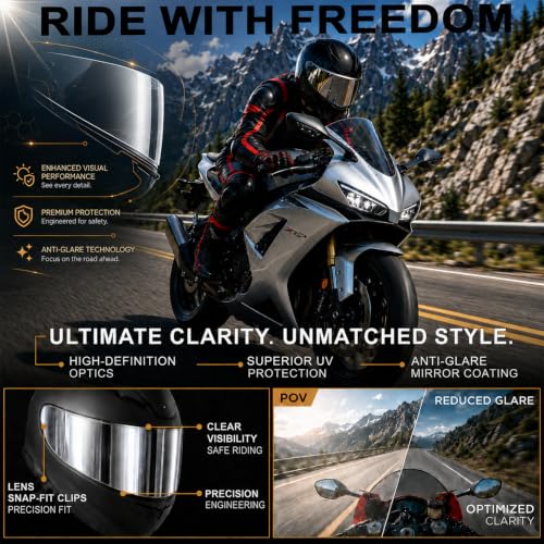 PSLER TT-Revo Visor - TT Revo Helmet Tinted Visor Face Shield Replacement for TT-Revo,Silver - color: Silver