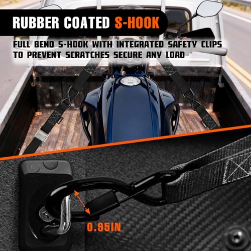 2PK 1.5" x 8FT Motorcycle Tie Down Straps, 3,000lb Break Strength, Heavy Duty Cambuckle & 2PK 2”x6.5FT Lift Sling Web Strap, 13,000lbs Capacity for Dirt Bike, ATV, UTV, Boat, and Kayak