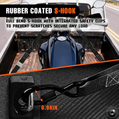 2PK 1.5" x 8FT Motorcycle Tie Down Straps, 3,000lb Break Strength, Heavy Duty Cambuckle & 2PK 2”x6.5FT Lift Sling Web Strap, 13,000lbs Capacity for Dirt Bike, ATV, UTV, Boat, and Kayak