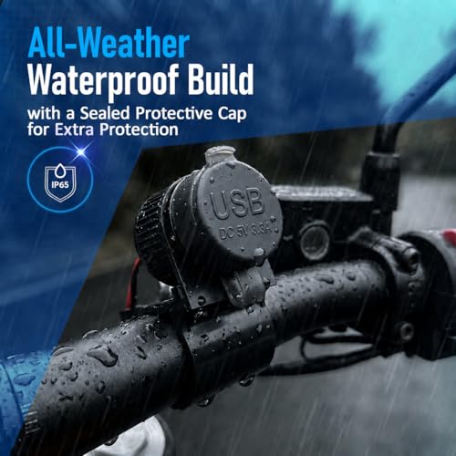 Cliff Top Motorcycle USB Charger Waterproof Dual Port 3.3A 16.5W Bike USB Adapter Heavy Duty for 7/8" and 1" Handlebars Motorcycle Charger Socket for 12V Motorbike - size: 3.3A 16.5W Dual USB Charger