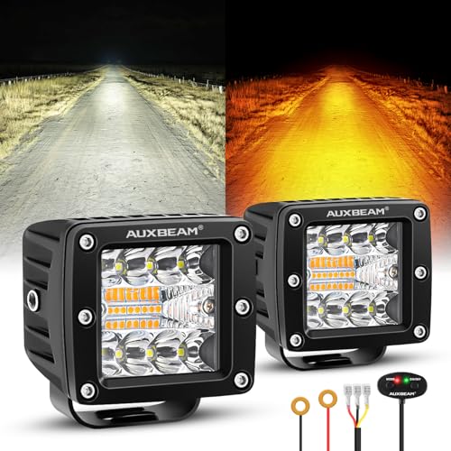 Auxbeam 6 Modes Amber White Series LED Cubes, 3Inch 72W LED Pods Dual Color Off-Road Strobe Lights, Spot Flood Combo Driving Offroad Ditch Lights Flashing Warning Functional, Pair - color: 3"
