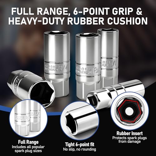 12pc Magnetic Spark Plug Socket Set with Installation Tube, 3/8" Click Torque Wrench, Spark Plug Gap Tool, Magnetic Swivel Sockets, U Joint and 10" Extension Bar（12pcs） - style: Pro Torque-Control Set
