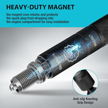 DURATECH 5/8" Swivel Magnetic Spark Plug Socket, 1MM Thin Wall Spark Plugs Socket with 12-Point, Enhanced Magnetic Head & Manganese Phosphate Coating, 3/8" Drive x 10" Total Length, Cr-V Steel Made - size: 5/8" x 3/8" x 10"