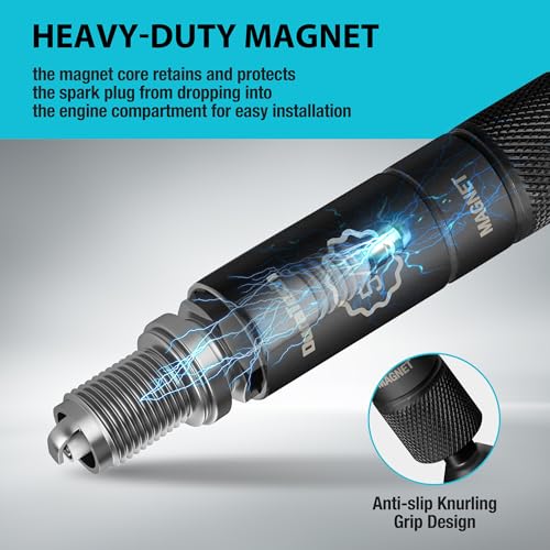 DURATECH 5/8" Swivel Magnetic Spark Plug Socket, 1MM Thin Wall Spark Plugs Socket with 12-Point, Enhanced Magnetic Head & Manganese Phosphate Coating, 3/8" Drive x 6" Total Length, Cr-V Steel Made - size: 5/8" x 3/8" x 6"