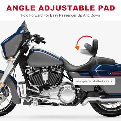 1997-2026 Adjustable Driver Rider Backrest compatible with Harley Davidson Touring Street Glide Road Glide Road King Ultra Limited Electra, Stitch Backrest Pad - size: Driver Backrest 1