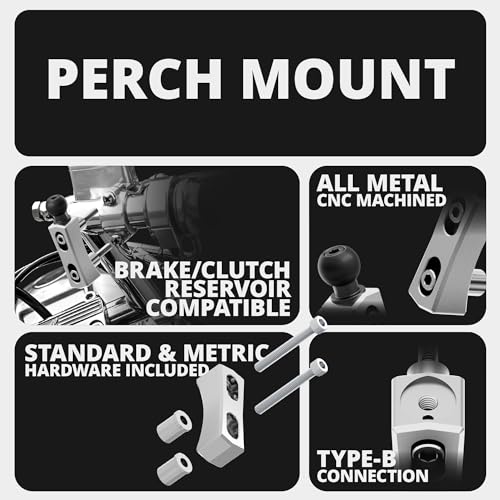 Tackform Aluminum Chrome Motorcycle Perch/Brake/Clutch Reservoir Adventure Phone Mount - Vibration Dampening and Wireless Charging | 3.5” Arm | Compatible with Harley-Davidson, Gold Wing, More - color: Chrome
