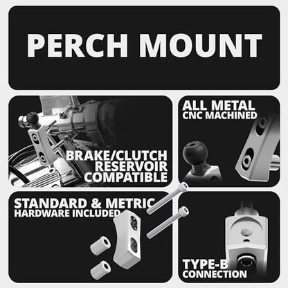 Tackform Aluminum Chrome Motorcycle Perch/Brake/Clutch Reservoir Adventure Phone Mount - Vibration Dampening and Wireless Charging | 3.5” Arm | Compatible with Harley-Davidson, Gold Wing, More - color: Chrome