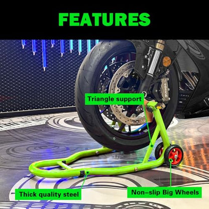 MOTO4U Motorcycle Stands Front and Rear, Front Rear Combo Stand Universal Wheel Lift Stand Swingarm Spool Lift Stand Paddock Stand Green - size: Front & Rear Stand Green