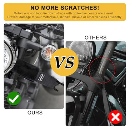 Ayaport Soft Tie Cover Set Include 4 pcs Synthetic Sheepskin Plush Covers and 4 pcs Soft Loop Tie Down Straps for Protecting Motorcycle, Dirt Bike, ATV, UTV etc. 1.5"x18" - size: 1.5"x18“