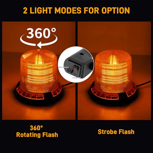 Amber Strobe Beacon Lights Magnetic, 90 LEDs Emergency Flashing Hazard lights, 12V Cigarette Lighter Plug Warning Light for Vehicles, Truck, Pickup, ATV, UTV,Camper,Boat