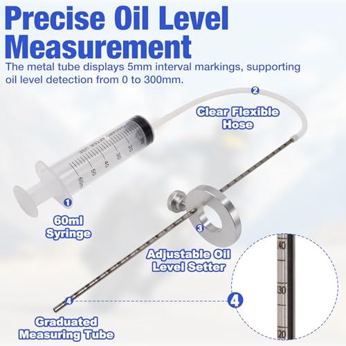 Motorcycle Fork Oil Level Tool Professional Suspension Oil Level Adjuster 60ml Syringe with Adjustable Ring & 300mm Scale Pipe for Motorcycle Maintenance