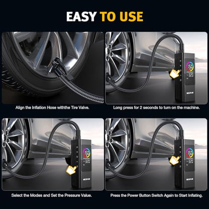 Tire Inflator Portable Air Compressor, NEXPOW 150 PSI Cordless Car Air Pump with Digital Gauge, Rechargeable 7800mAh Battery, LED Light, for Car Tires, Bike, Motorcycle, Ball, Inflatables