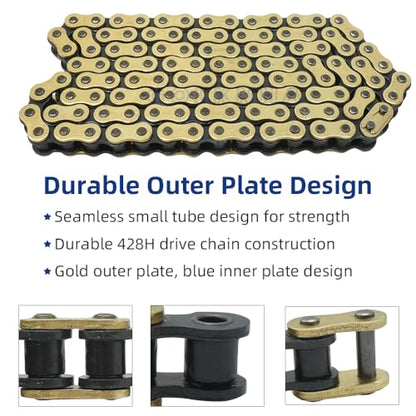 428H Drive Chain 122 Link with 6pcs Connecting Master Link Compatible with TW200 TTR125 TTR125L TTR125E TTR125LE Motorcycle ATV Dirt Bike Seamless Small Tub with Chain Breaker - size: 122 Link