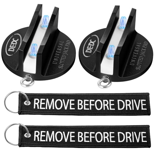 DEDC Universal Pinch Weld Jack Pad 2 Pcs Black, Magnetic Aluminum Jacking Puck Frame Rail Protecotr with 2 Reminder Streamers, Garage Accessories for Mechanics - size: Black 2 Pcs with 2 Reminder Streamers