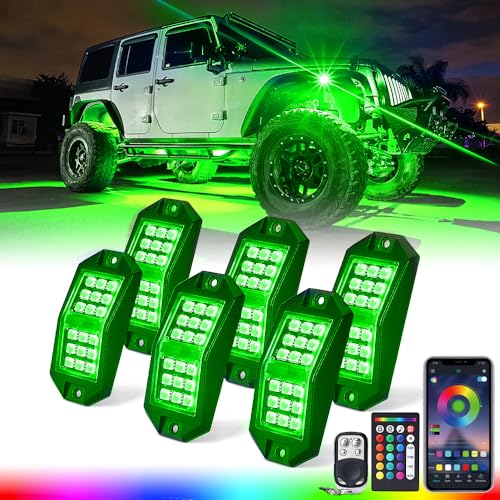 Xprite RGB LED Rock Lights Wide Angle Bluetooth Multicolor Neon Lighting Footwell Underglow Kits w/Wireless Remote, Compatible Jeep Off-Road Trucks Cars UTV ATV SUV RZR Motorcycles Boats 6 Pods - color: Wide Housing, size: 6 Pods
