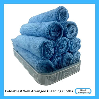 Microfiber Cleaning Cloth for Kitchen & households, Towels for Cars. (300gsm) (Pack of 24 Blue) - color: Blue