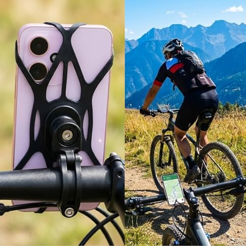 Rubber Phone Holder, 6 Pack Motorcycle Phone Mount Tether Ultra-Stable Bike Bands Compatible Bicycle Phone Mount for Scooter Bike Bicycle Motorcycle Handlebar (Black)