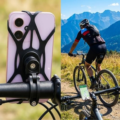 Rubber Phone Holder, 6 Pack Motorcycle Phone Mount Tether Ultra-Stable Bike Bands Compatible Bicycle Phone Mount for Scooter Bike Bicycle Motorcycle Handlebar (Black)