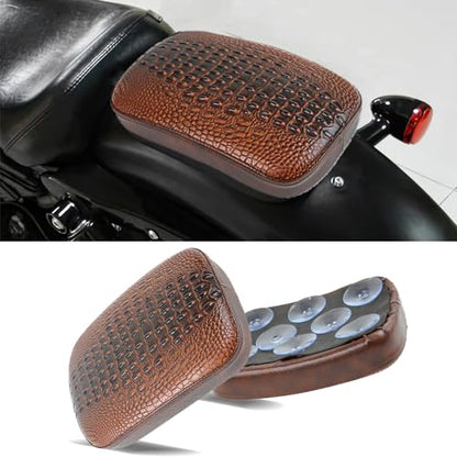 Motorcycle Pillion Passenger Pad Seat, Brown Crocodile Leather Pillion Pad w/ 8 Suction Cup Rear Passenger Seat Compatible with Harley Custom Bikes and More - size: Brown Crocodile