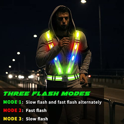 LED Reflective Vest, USB Rechargeable Reflective Running Gear with Safety Lights and Adjustable Size Elastic Band Night Vest Gear Accessories for Men Women Kids