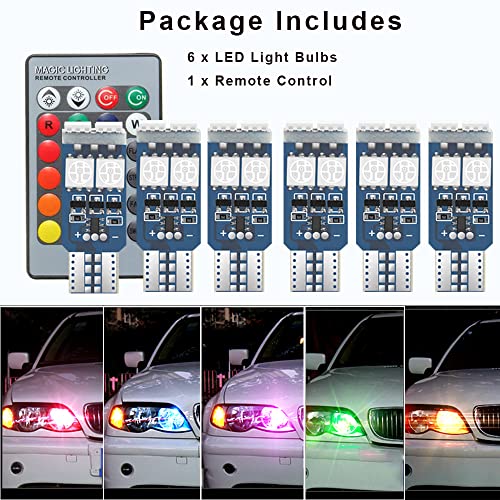 Cottonbell 194 W5W 168 RGB T10 LED Light Bulb with Remote Control Atmosphere Lights for Car Interior/Map/Dome/Door/License Plate Light Courtesy Lights 6 pack - size: T10