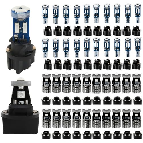 WLJH 40 Pack T10 & T5 LED Bulbs With Sockets, 194/168/W5W/2721/74, Non-Polarity, Dimmable, for Interior Instrument Cluster, Dome, Map, Vanity Mirror, Glove Box,License Plate Lights, 300 LM Green - color: Green