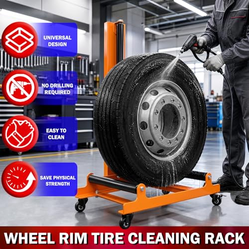 Rolling Wheel Detailing Stand – Heavy-Duty Tire Cleaning and Polishing Roller with 3-Way Rotating Rollers for Ceramic Coating, Tire Shine, Car Wheel Wash – Garage Accessory for Auto Detailers - color: Yellow
