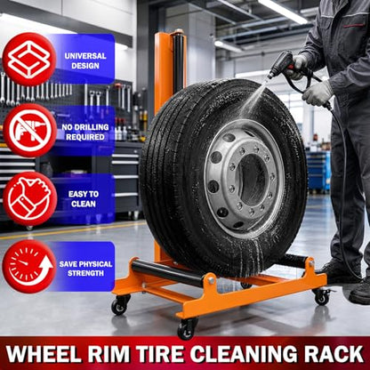 Rolling Wheel Detailing Stand – Heavy-Duty Tire Cleaning and Polishing Roller with 3-Way Rotating Rollers for Ceramic Coating, Tire Shine, Car Wheel Wash – Garage Accessory for Auto Detailers - color: Yellow