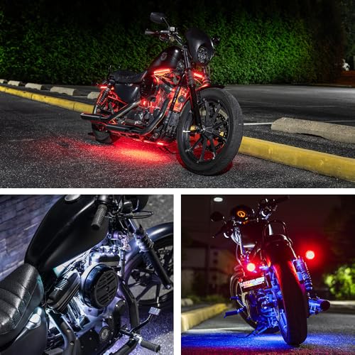LEDGlow 20pc Advanced Million Color LED Motorcycle Accent Flexible Underglow Lighting Kit Compatible with Harley Davidson Sportster Models - Brake Lights Feature - Waterproof