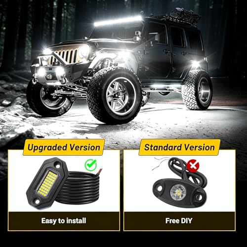 20 Pods Aluminium Pure White LED Rock Lights, 6500K Super Bright Neon Underglow Lights, IP68 Waterproof for Trucks SUV UTV ATV RZR Car Boats Motorcycle with 15ft Extension Wire - size: 20 Pods