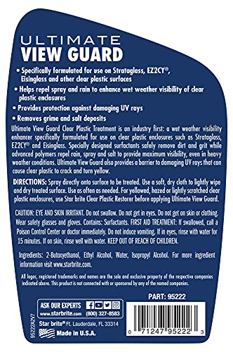 STAR BRITE View Guard Clear Plastic Treatment - Ideal for Strataglass, EZ2CY, Eisenglass - Enhances Wet Weather Visibility, Repels Water, Spray, Salt & Dirt - 22 OZ Spray (095222)