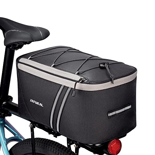 JXFUKAL Rear Bike Rack Bag with Rain Cover, 7L/9L/10L/12L Waterproof Bicycle Ebike Saddle Bag Cycling Pannier Trunk Carrier with Reflector & Adjustable Cord for Commuter Travel Outdoor - style: With Insulation Inner- 12l