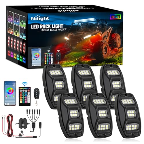 Nilight RGBW LED Rock Lights Kit, 6 Pods 22LED Wide Angle Remote & Bluetooth App Dual Control with Music Modes Multicolor Underglow Neon Wheel Well Light Fit for ATV UTV SUV Offroad Truck RZR Boat - color: RGBW 22LED, size: 6 Pods
