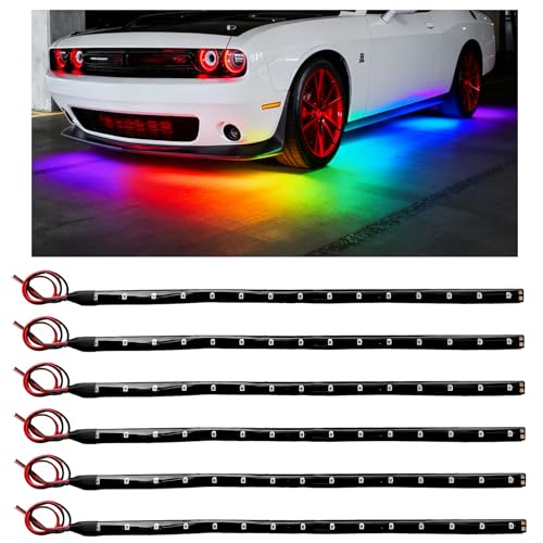 6PCS 15 LED Strip Underbody Light, 1Ft 12V Flexible Car LED Underglow Accent Light w/ 6 Inch Wire, Waterproof Under Body Lamp Strip Cuttable Decor for Cars Trucks Motorcycles (Colorful) - color: Colorful