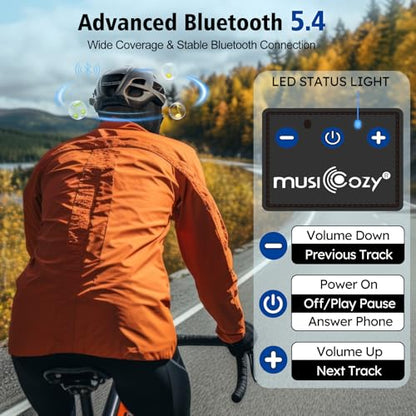 MUSICOZY Bluetooth 5.4 Balaclava Headphones for Cycling Motorcycle Running, Breathable Helmet Liner Cap with Built-in Ultra-Thin Speakers, Wireless Sports Face Mask for Outdoor Riding Travel Black