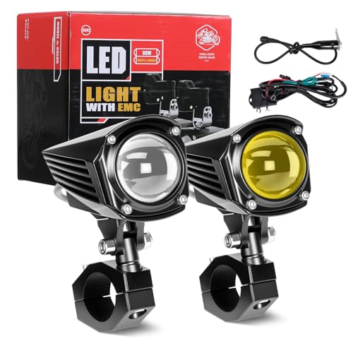 KEMIMOTO Motorcycle Fog Lights 120W 6800LM, Motorcycle Auxiliary Light LED Kit Dual Color Amber White, Waterproof Motorcycle LED Lights for ATV UTV Trucks