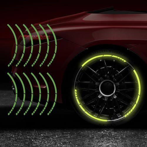 12PCS Reflective Car Wheel Stickers, Night Safety Warning Bicycle Stickers, Anti-Scratch Reflective Rim Decals for Car Motorcycle Cycling Bike (Green) - color: Green