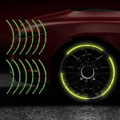 12PCS Reflective Car Wheel Stickers, Night Safety Warning Bicycle Stickers, Anti-Scratch Reflective Rim Decals for Car Motorcycle Cycling Bike (Green) - color: Green
