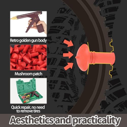 Tire Repair Kit With Plugs Mushroom Tire Plug Kit Tire Patch Kit Heavy Duty Professional Tubeless Tire Gun Puncture Kit for Tyre Punctures and Flats on Cars Motorcycles Trucks and Tractors (Brown)
