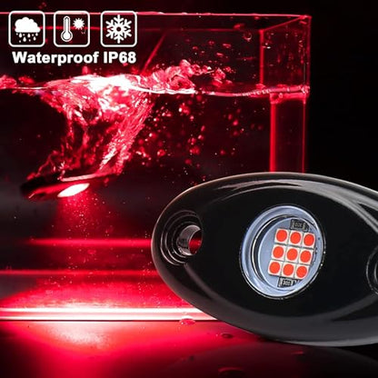 Red Rock Light 12pods 6000k Pure Red Led Rocks Lights Kit Ip68 Waterproof 47inch Extension Wires for ATV Rv Utv SUV Offroad Pickup Trucks Golf Boat Cars Trailers Fender Underglow Lighting (Red) - color: Red-12pcs
