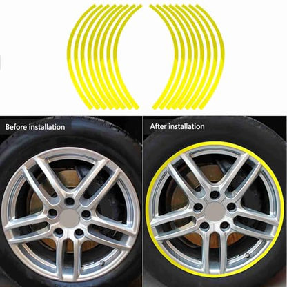 Reflective Wheel Rim Stripe Decal Sticker for 16-19 inch Rim Size Universal Car Motorcycle Wheel Reflective Pinstripe Decal Tape Sticker Decoration Film (Fluorescent Yellow)