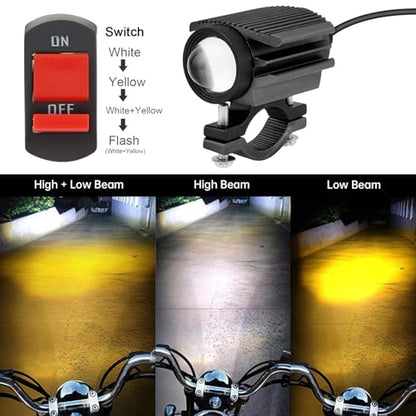Windance 2PCS Motorcycle LED Headlight,32W 4 Modes Hi/Lo Beam Yellow White 6500K Waterproof Aux Spotlight for Tractor Truck ATV UTV SUV Boat 9V-85V (Black2pcs) - style: Black2pcs
