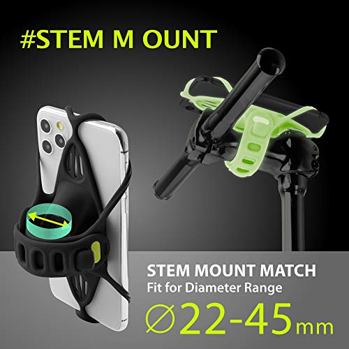 BONE Bike Tie Pro 4, Bike Cell Phone Mount for Stem, Scratch-Free Silicone Holder with Shock-Absorbing Design, Universal Cycling Phone Holder Compatible with Most Smartphones (Luminous - Stem) - color: Bike Tie Pro 4 - Luminous