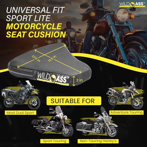 Wild Ass Sport Lite – Motorcycle Air Gel Seat Pad, Ergonomic Air-Adjusting Cushion with Straps, Universal Fit for Ultimate Rider Comfort & Relief, Cool Flow Motorcycle Accessory for Long Rides – Black - style: Lite