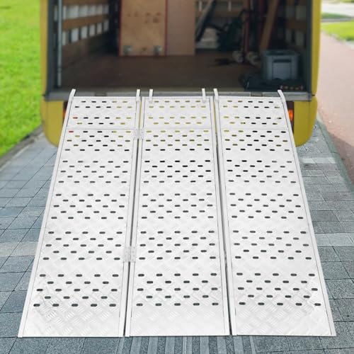 Loading Truck Ramp,Aluminum Tri Fold Ramp,Trailer Ramps,Folding Loading Ramps,1500 lbs Capacity Heavy Duty Motorcycle Ramp,77" L x 54" W Shed Ramp w/4 Straps for ATV,Lawnmowers