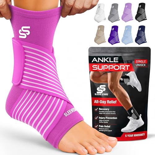 Sleeve Stars Ankle Brace for Women & Men, Ankle Wrap for Sprained Ankle, Compression Sleeve for Plantar Fasciitis Relief, Easy Customizable Support: w/Removable Strap (Single/S:9"-10"/Hot Pink) - color: Hot Pink, size: Small