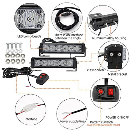 STDYSUN LED Emergency Strobe Lights Bar 2Pcs Red Blue Change White Double Color Warning Police Grille Lights Bar Surface Mount Fit for Motorcycle POV Utility Construction Vehicle and Tow Truck Van - color: Red Blue Change White