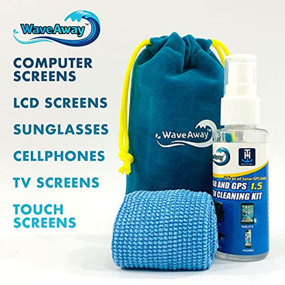 T-H Marine Wave Away Sonar & GPS Screen Cleaner Kit – Ammonia-Free LCD Screen Cleaner with Microfiber Cloth – Drip-Resistant, Streak-Free Solution for Electronics & Sunglasses – 1.5oz