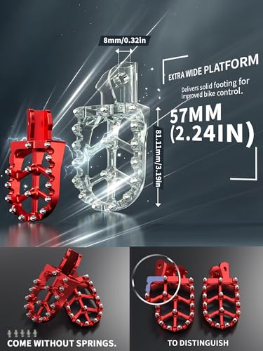 JFG RACING Dirt Bike Foot Pegs,MX Foot Pedals Rests CNC for CRF150F CRF230F 2003-2019/Sur Ron/Surron/X160/X260/KDX200 1983-1994 - Red - color: red